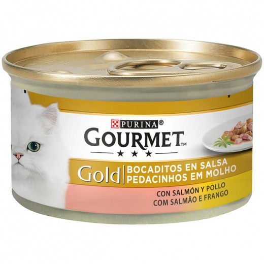 GOURMET GOLD Bocad en Salsa con Salmon/Pollo 85g