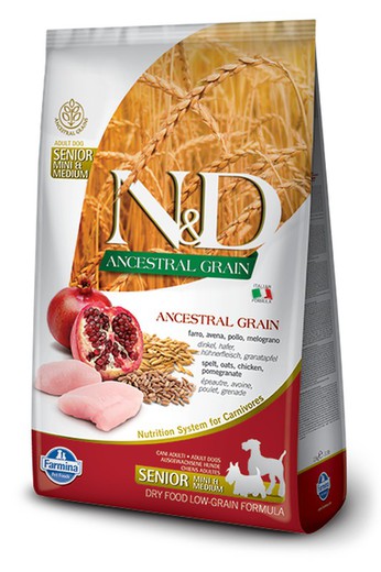 Farmina N&D Ancestral Grain Pollo & Granada Senior Mini & Medium pienso para perro
